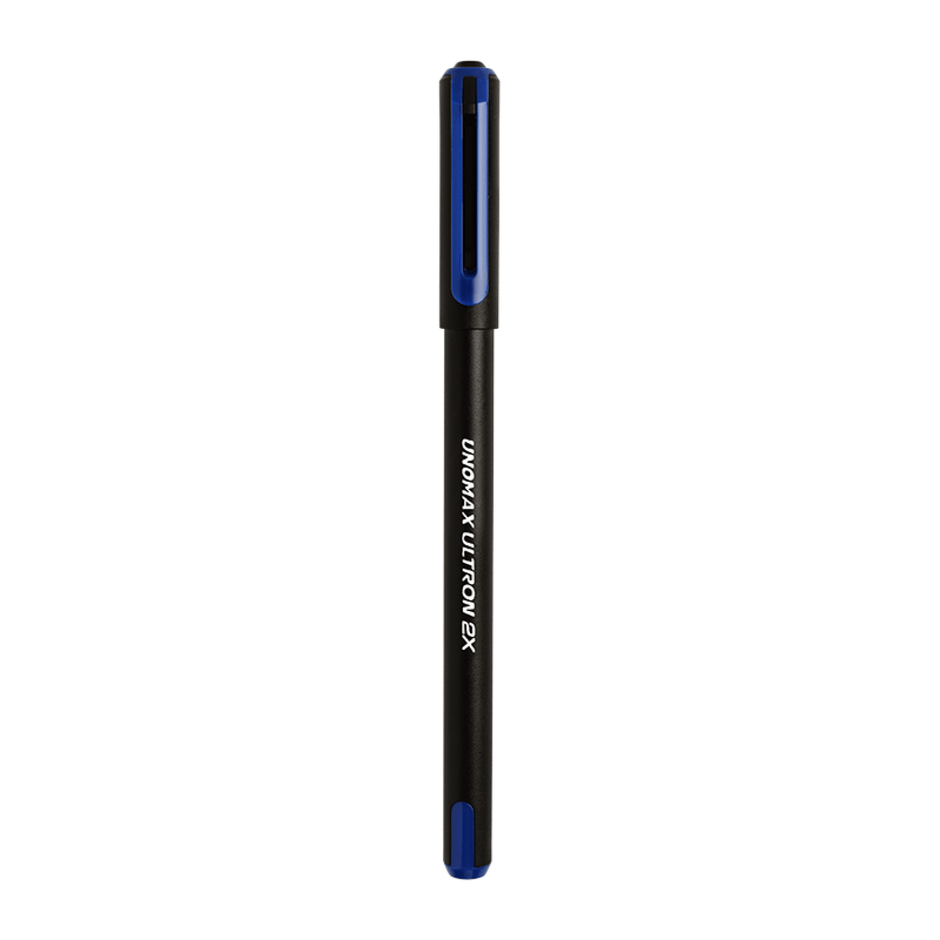 Unomax Ultron 2X Ball Pen | Ink Colour - Blue, Black, Green and Red, showing blue ink and sleek design.