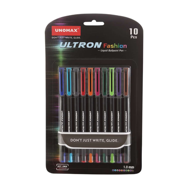 Unomax Ultron Fashion Ball Pen | Ink Colour - 10 Shades pack with assorted ink colors, 1.0 mm tip for smooth writing.