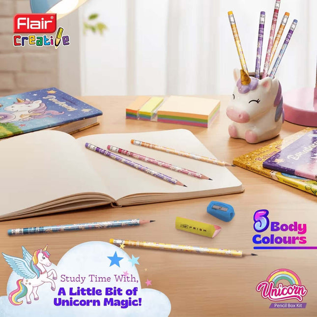 Flair Creative Unicorn Pencil 20 Kit | Stationery Kit of 3 Items