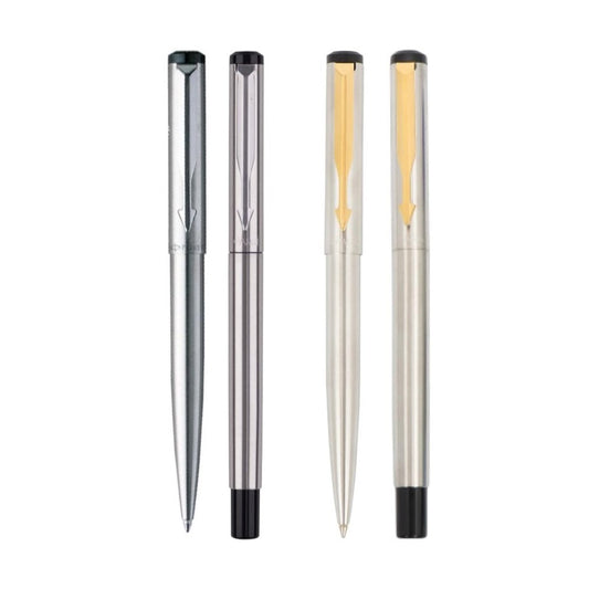 Parker Vector Stainless Steel Fountain Pen and Ball Pen Set | Ink Colour - Blue