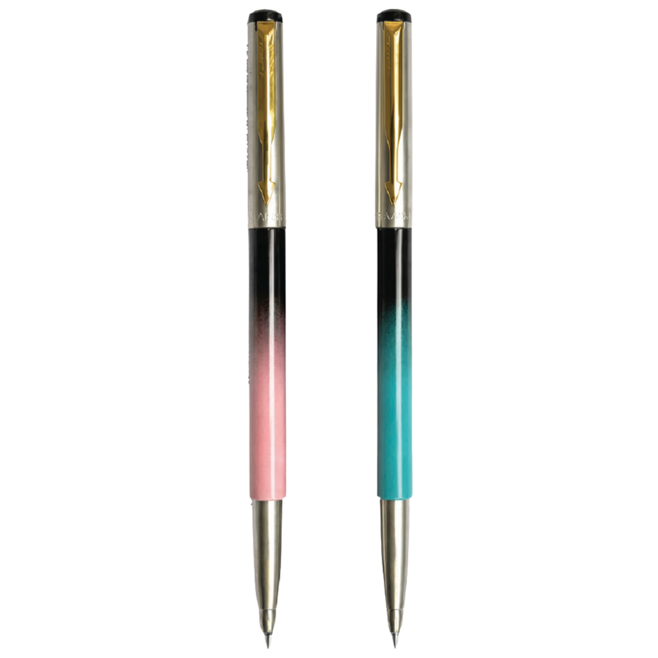 Parker Vector Steel Fusion Roller Ball Pen Gold Trim | Ink Colour - Blue