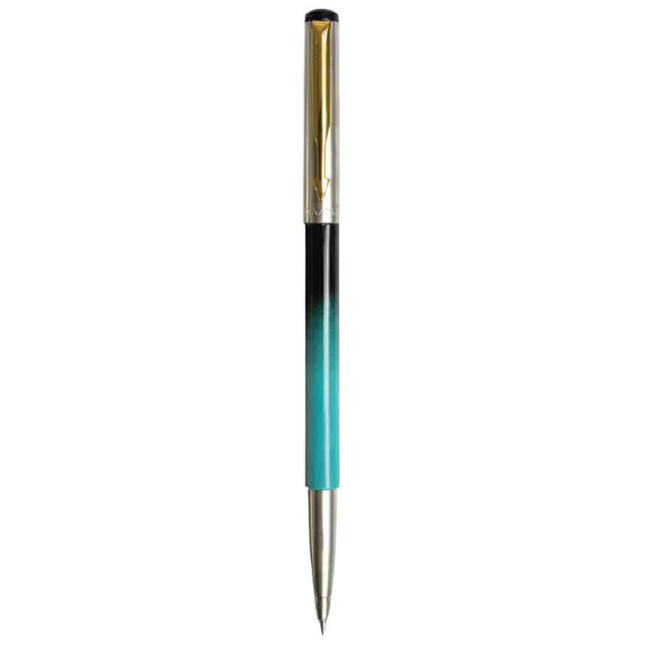 Parker Vector Steel Fusion Roller Ball Pen Gold Trim | Ink Colour - Blue