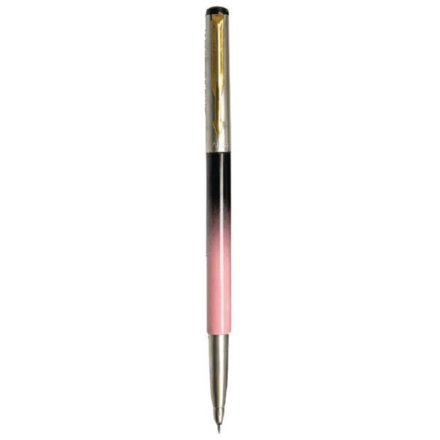 Parker Vector Steel Fusion Roller Ball Pen Gold Trim | Ink Colour - Blue