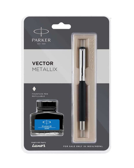 Parker Vector Metallix Fountain Pen with Quink Ink Bottle