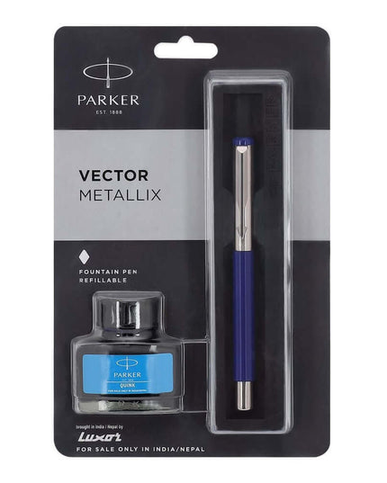 Parker Vector Metallix Fountain Pen with Quink Ink Bottle