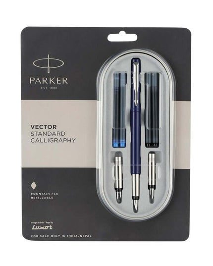 Parker Vector Standard Calligraphy Fountain Pen, 7 Pieces Set
