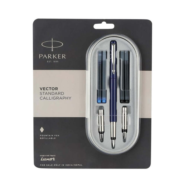 Parker Vector Standard Calligraphy Fountain Pen, 7 Pieces Set