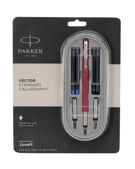 Parker Vector Standard Calligraphy Fountain Pen, 7 Pieces Set