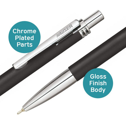 Hauser Vesta Ball Pen | Ink Colour - Blue with chrome plated parts and gloss finish body.