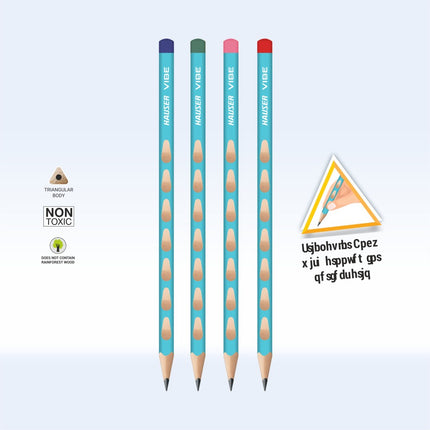 Hauser Artz Vibe colored pencils set with ergonomic triangular body and non-toxic materials for artists and students.