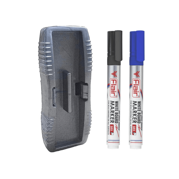 Flair Whiteboard Duster Marker Set | Set of 2 Markers & 1 Duster for effective whiteboard cleaning.