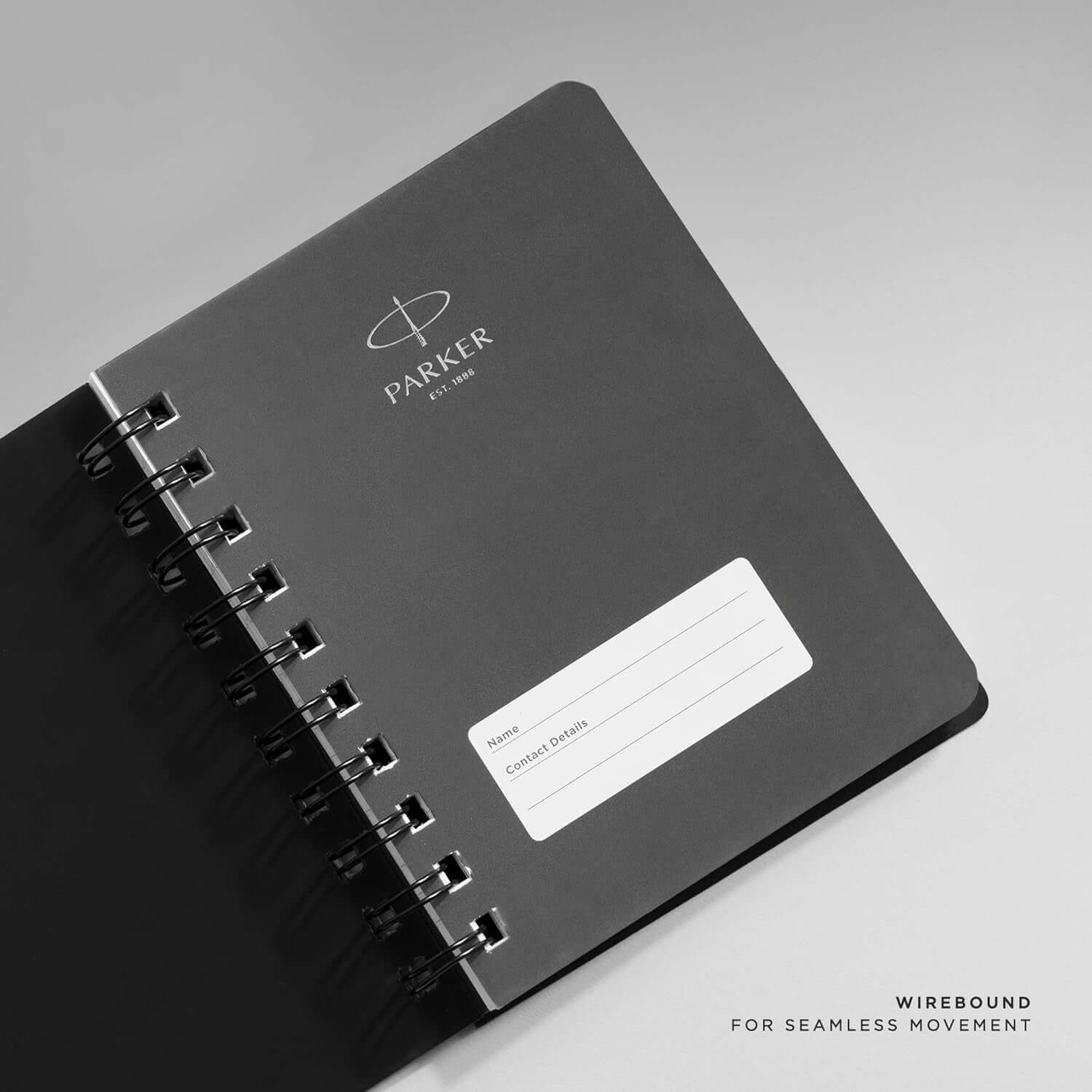 Parker Premium Wiro Note Book Silver | Single Subject | Size - 10.8cm x 14cm open with wirebound design.
