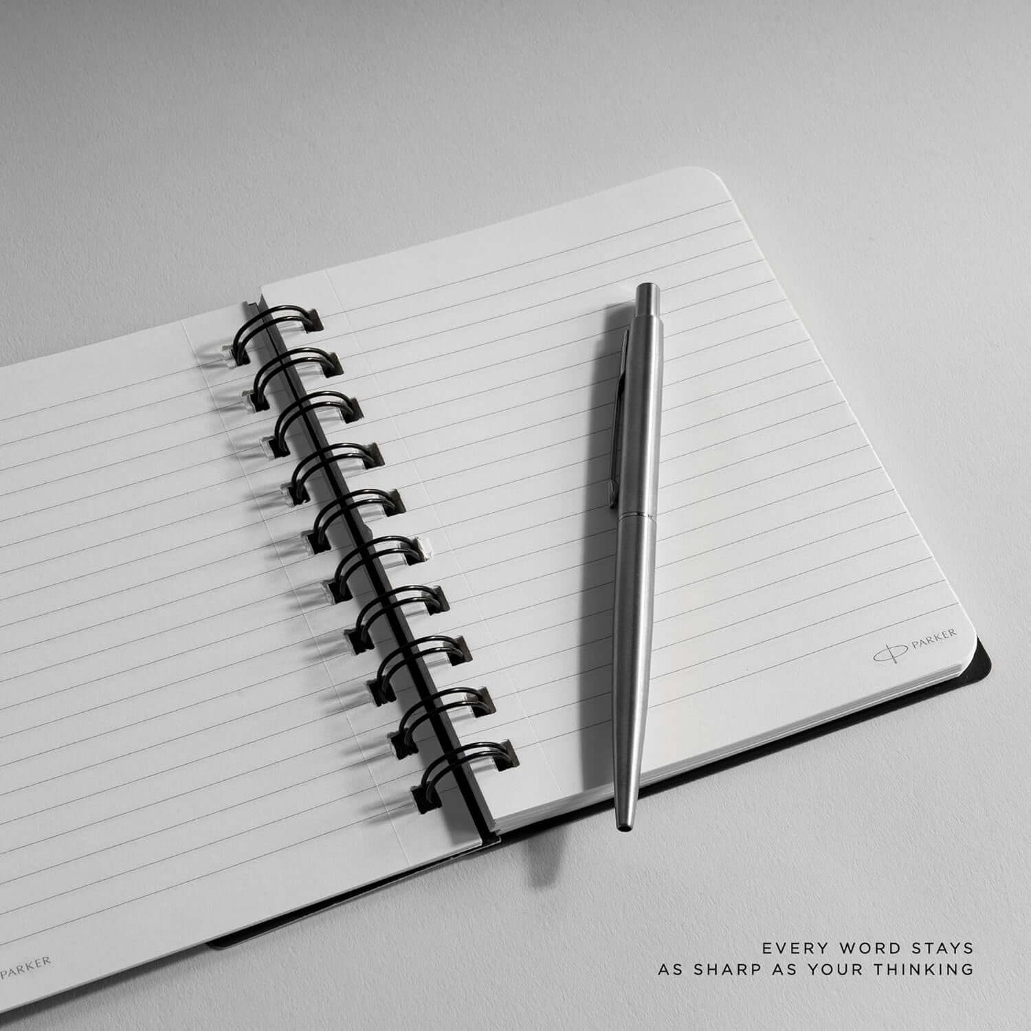 Parker Premium Wiro Note Book Silver | Single Subject | Size - 10.8cm x 14cm with a pen.