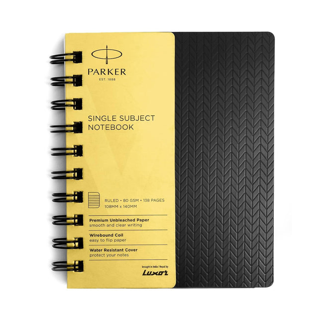 Parker Premium Wiro Note Book Gold | Single Subject | Size - 10.8cm x 14cm, wirebound notebook with premium features.