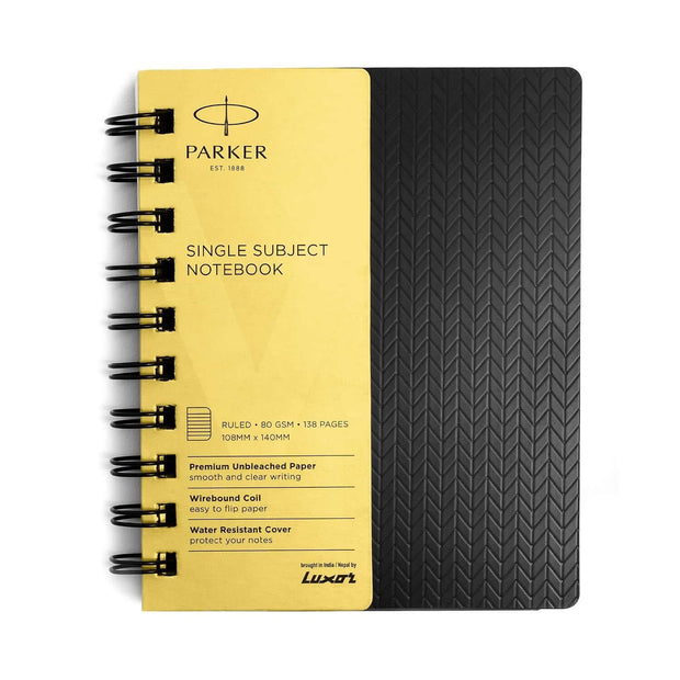 Parker Premium Wiro Note Book Gold | Single Subject | Size - 10.8cm x 14cm, wirebound notebook with premium features.