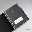 Parker Premium Wiro Note Book Silver with Blue Tabs | 4 Subject | Size - 10.8cm x 14cm open view showcasing wirebound design.