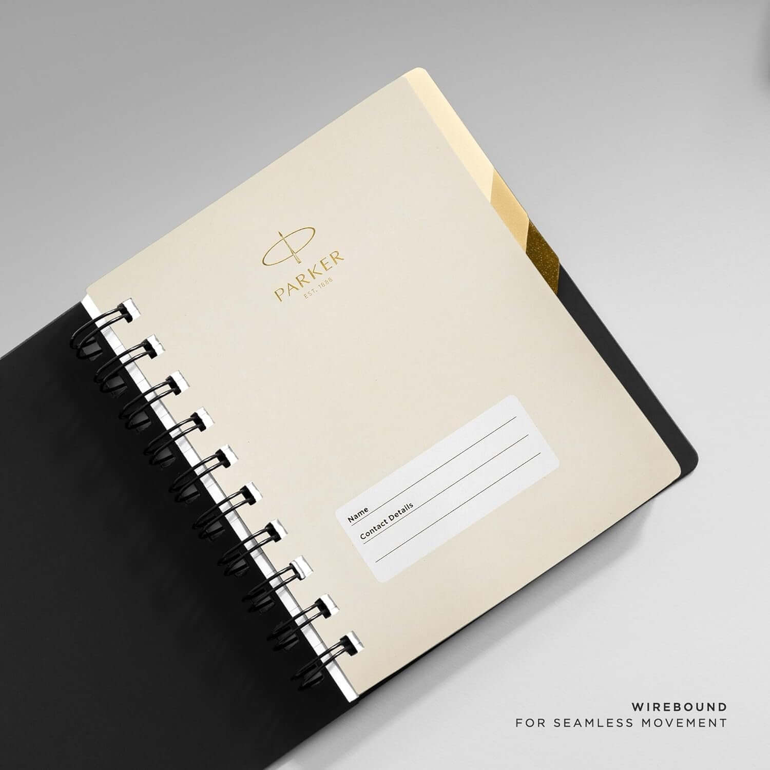 Parker Premium Wiro Note Book Gold with Taupe Tabs | 4 Subject | Size - 10.8cm x 14cm open pages