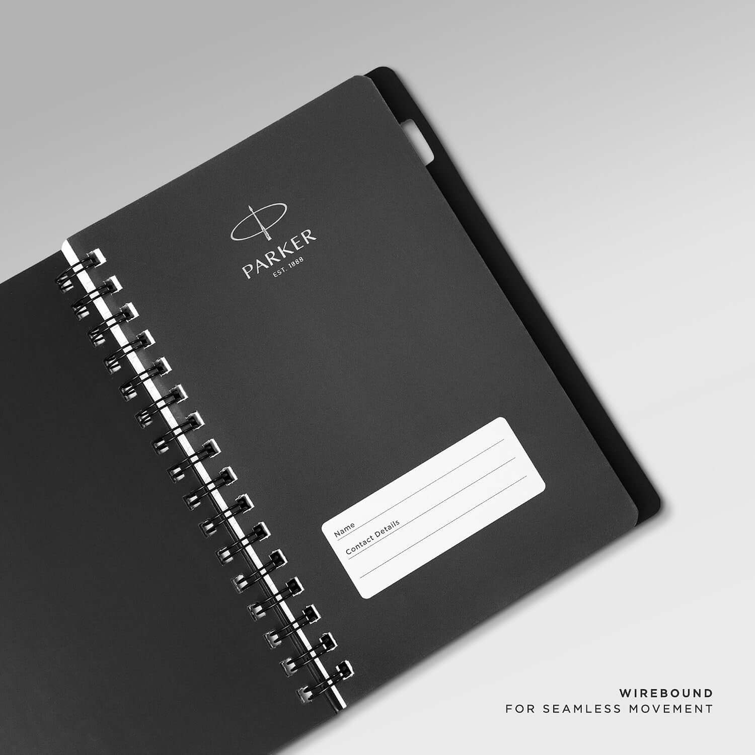 Parker Premium Wiro Note Book Silver | Single Subject | Size - 17.6cm x 25cm open showing wirebound design.