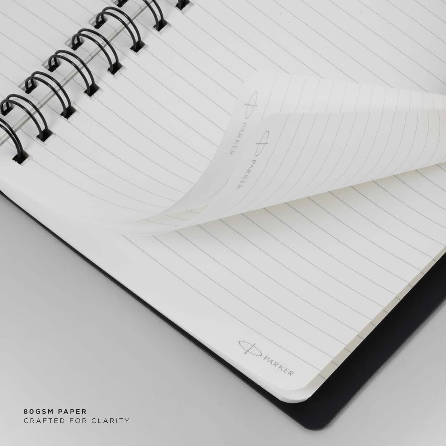 Parker Premium Wiro Note Book Gold | Single Subject | Size - 17.6cm x 25cm featuring lined pages and spiral binding.
