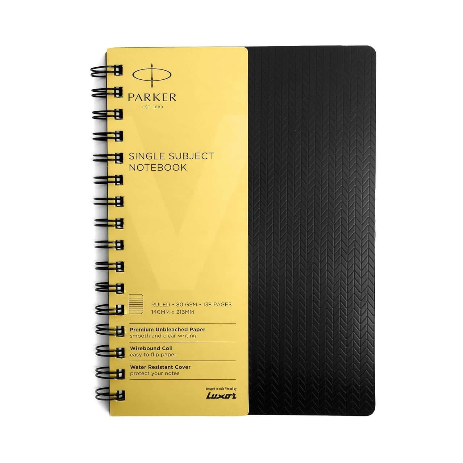 Parker Premium Wiro Note Book Gold | Single Subject | Size - 14cm x 21.6cm - yellow cover, spiral binding, 138 pages.
