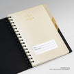 Parker Premium Wiro Note Book Gold with Taupe Tabs | 4 Subject | Size - 14cm x 21.6cm open showing cover and wirebound design.