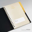 Parker Premium Wiro Note Book Gold with Ochre Tabs | 4 Subject | Size - 14cm x 21.6cm open showing wirebound and inside design.