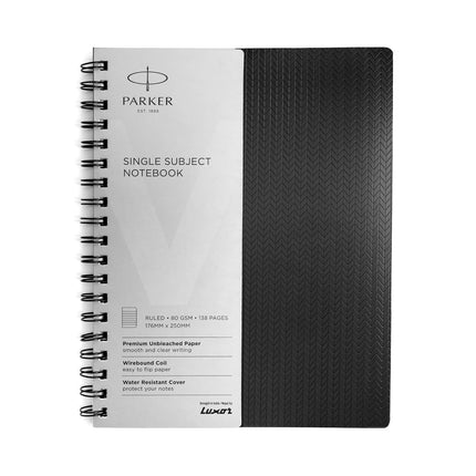 Parker Premium Wiro Note Book Silver | Single Subject | Size - 17.6cm x 25cm with 138 pages and water-resistant cover.