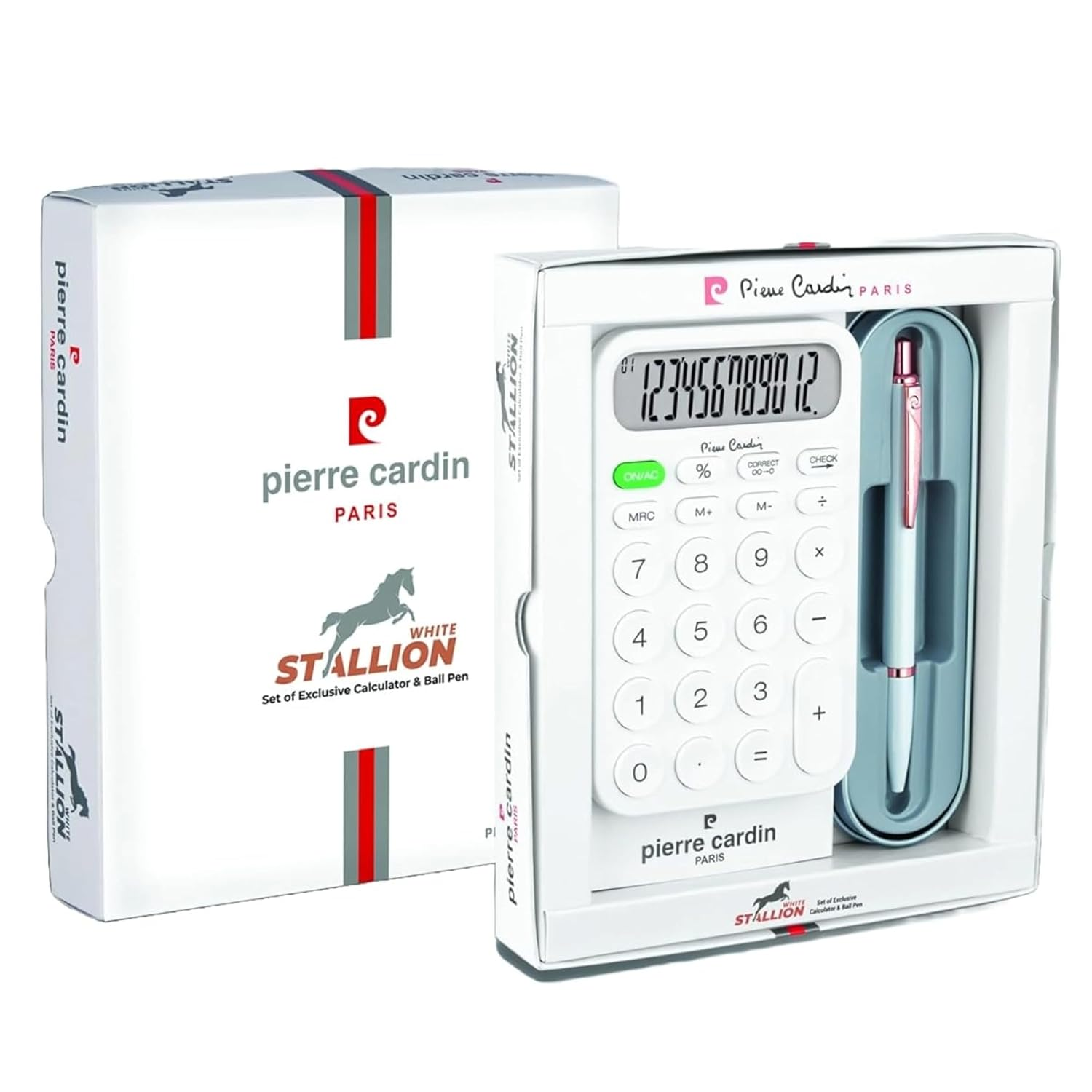 Pierre Cardin White Stallion Gift Set | Set of Calculator and Ball Pen