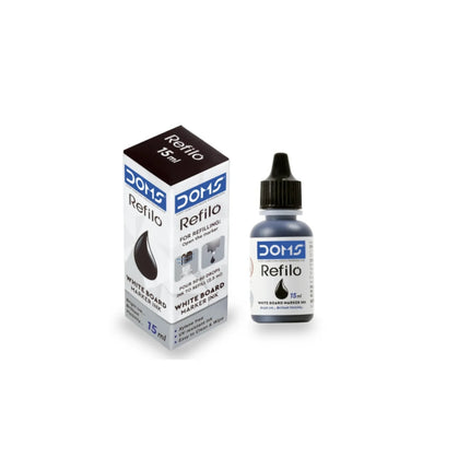 DOMS White Board Marker Ink refill bottle and packaging for vibrant, fade-resistant colors.