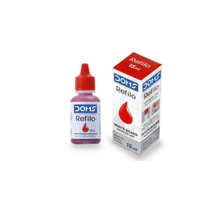 DOMS White Board Marker Ink bottle and packaging, 15ml, vibrant and fade-resistant formula for versatile surfaces.