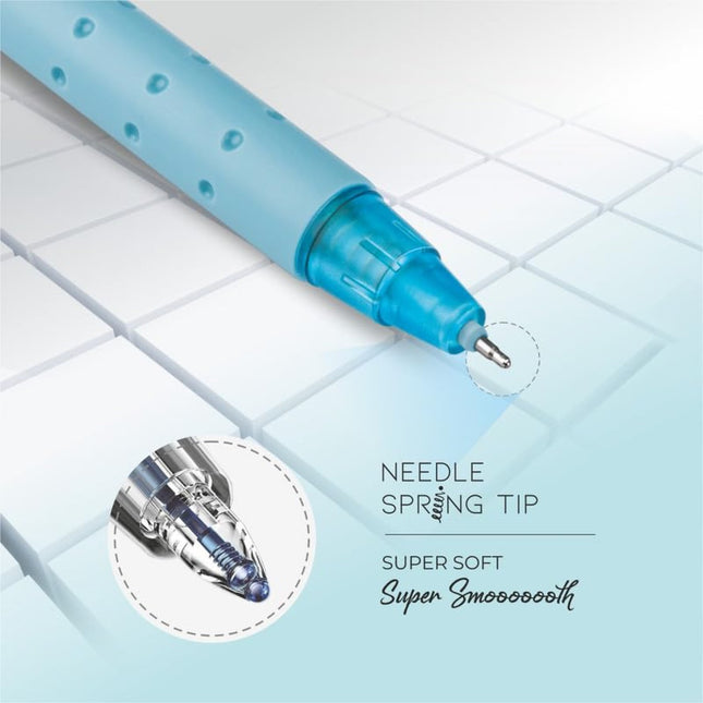 Hauser XO Click Gel Pen | Ink Colour - Blue and Black showcasing needle spring tip for smooth writing.