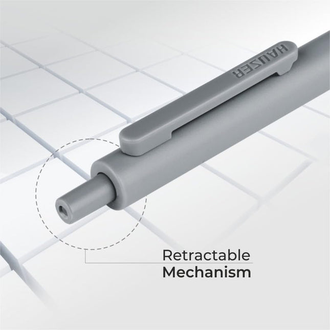 Hauser XO Click Gel Pen | Ink Colour - Blue and Black showing retractable mechanism for easy use.