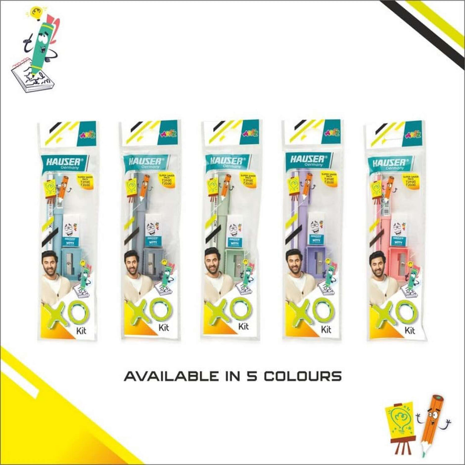 Hauser Artz XO Mini Kit | Stationery Kit of 4 Assorted Items available in 5 colours presented in product packaging.