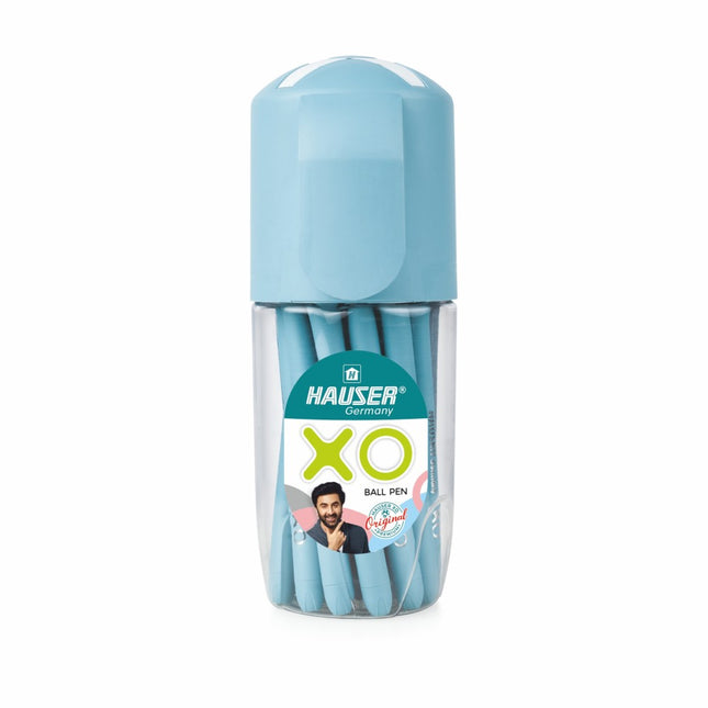 Hauser XO Ball Pen in a blue container with multiple blue pens for reliable writing.