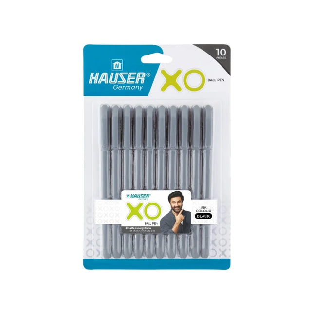 Hauser XO ball pen pack containing 10 black ink pens, ideal for smooth and reliable writing.