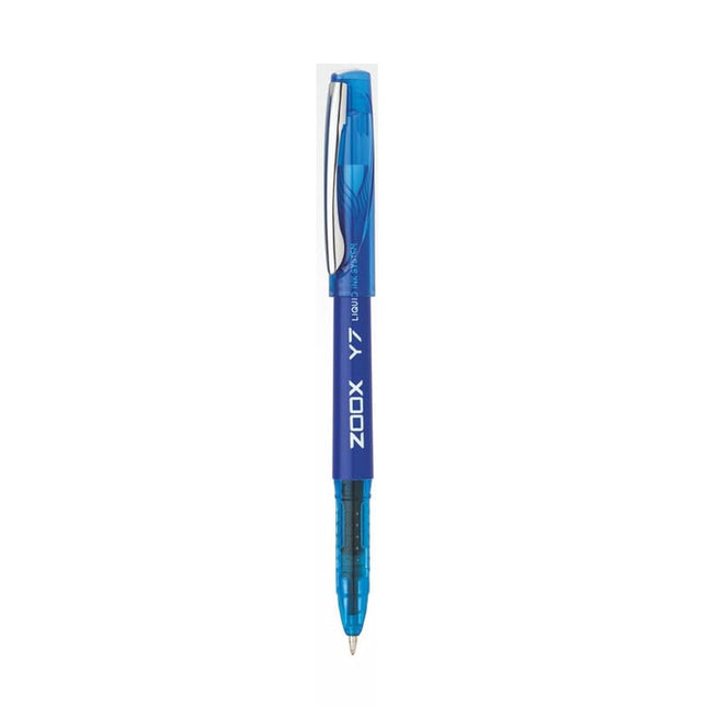 Zoox Y7 Ball Pen | Ink Colour - Blue and Black, featuring an ergonomic grip and smooth blue ink for writing.