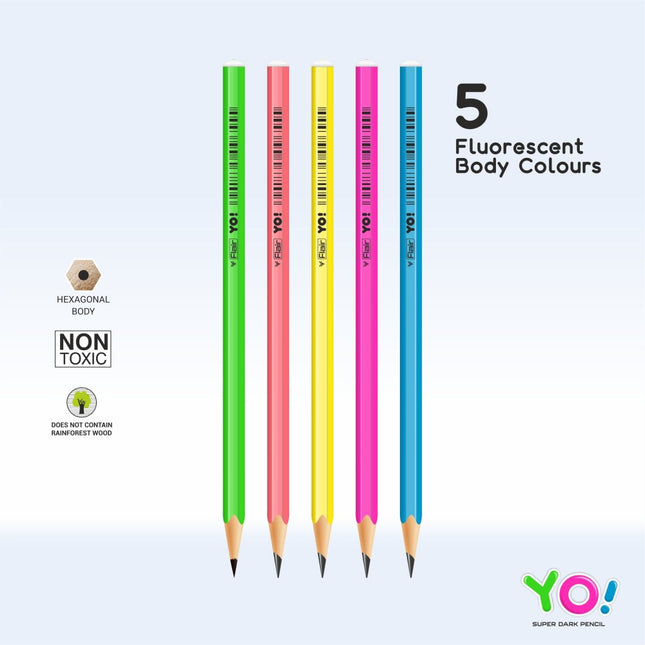 Flair Creative YO! Super Dark Pencils | Includes Eraser and Sharpener