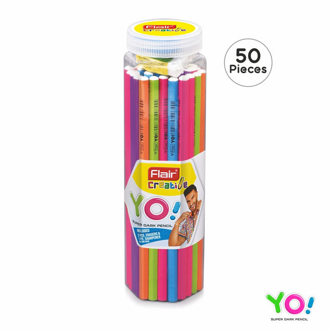 Flair Creative YO! Super Dark Pencils | Includes Eraser and Sharpener