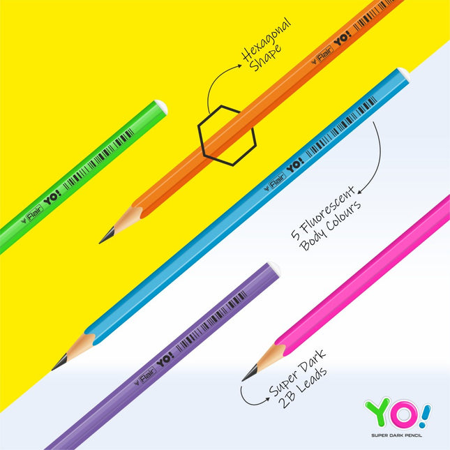 Flair Creative YO! Super Dark Pencils | Includes Eraser and Sharpener
