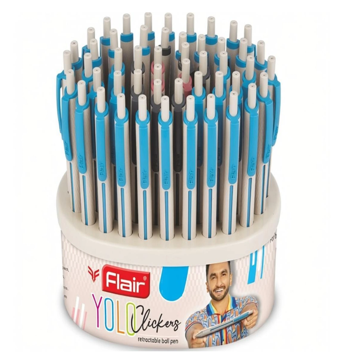 Flair Yolo Clicker Ball Pen | Pack of 50 | Ink Colour - Blue, Black and Red