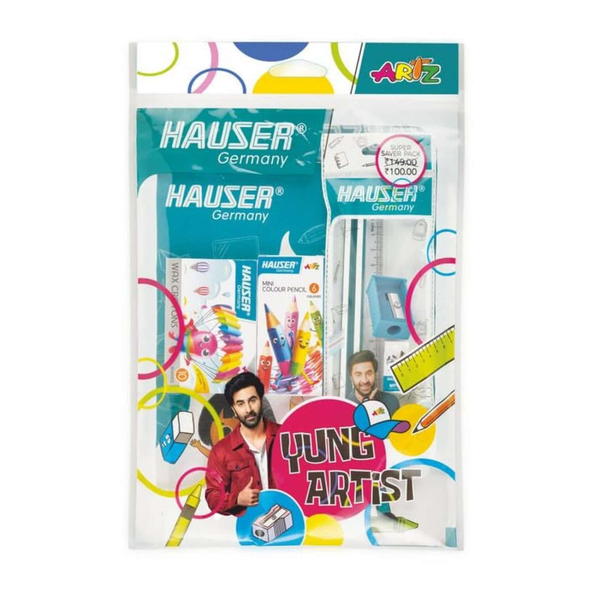 Hauser Artz Yung Artist Kit | Stationery Kit of 8 Assorted Items including colorful stationery essentials.