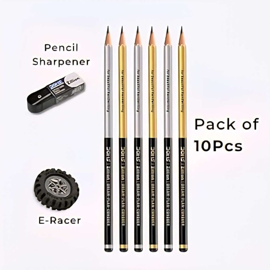 DOMS Zillion Extra Dark Pencils | Includes Eraser and Sharpener - Pack of 10pcs with sharpener and eraser