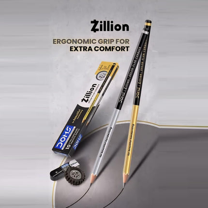 DOMS Zillion Extra Dark Pencils | Includes Eraser and Sharpener with ergonomic grip for comfort and precision