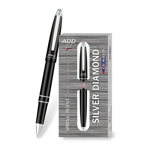 Add Gel Silver Diamond Gel Roller Ball Pen - Black - Roller Ball Pens