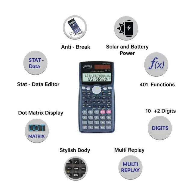 Bambalio BL-991MS Scientific Calculator | 401 Functions and 2 Line Display - Calculators