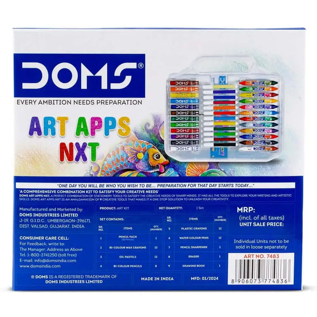 DOMS Art Apps Nxt Kit With Plastic Carry Case | Combination of 9 Stationery Items - Art Kits