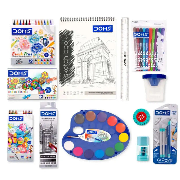 DOMS Art Carnival Kit | Comes With Zipper Bag | Combination of 12 Stationery Items - Art Kits