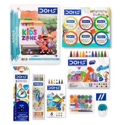 DOMS Art Express Kit | Comes With Transparent Zipper Bag | Combination of 9 Stationery Items - Art Kits