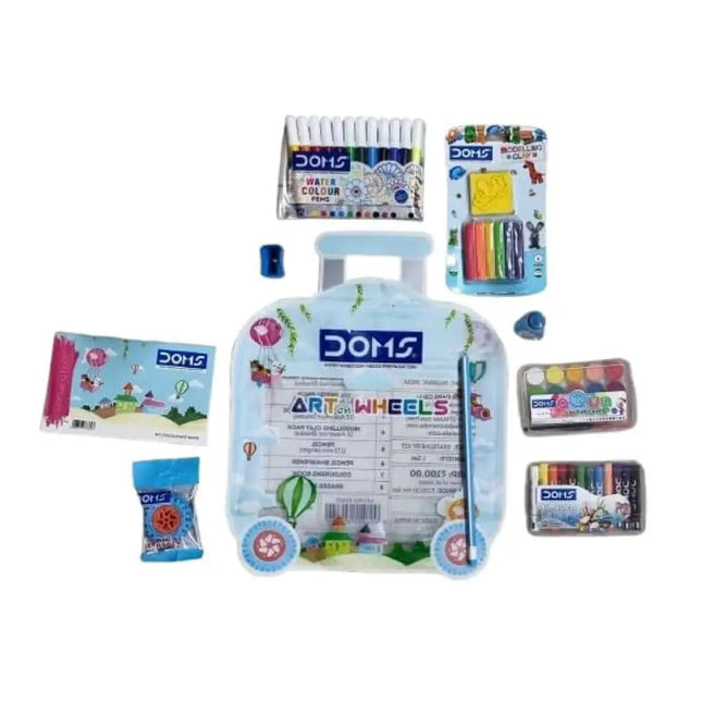 DOMS Art on Wheels Kit | Stationery Kit of 8 Assorted Items - Art Kits