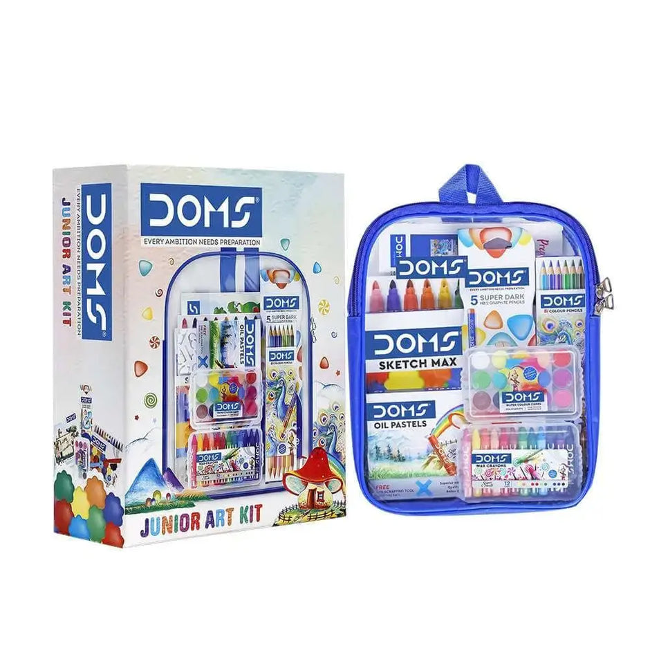 DOMS Junior Art Kit | Comes With Transparent Zipper Bag | Combination of 8 Stationery Items - Art Kits